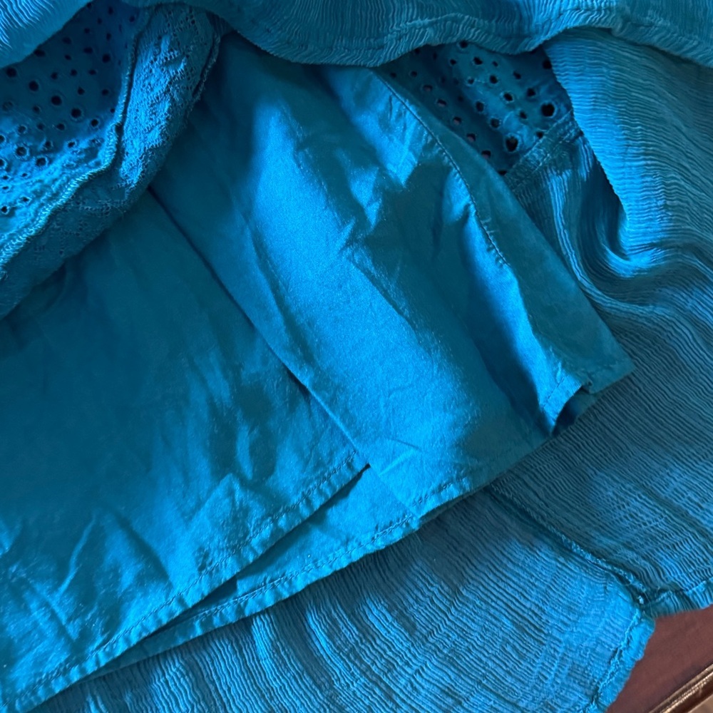 Sundance Romatic Boho Adore Moi Long Sleeve Midi Eyelet Sheer Pacific Blue Dress - Picture 6 of 12